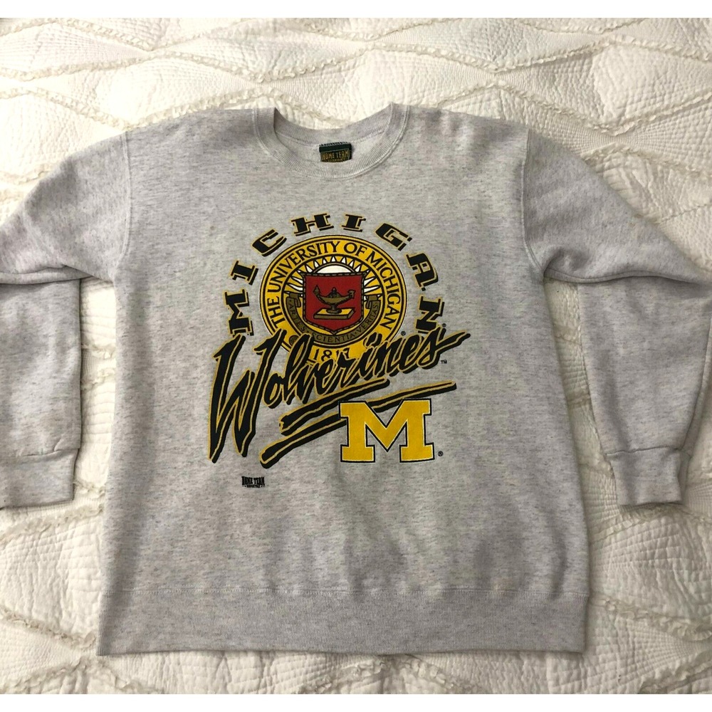 Sz L Vintage Home Team Gray Grey Michigan Pullover Crewneck Sweatshirt Women USA